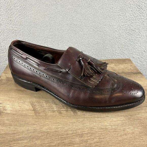 Allen Edmonds Mens 11 Arlington Burgundy Wing-tipped Kiltie Tasseled Shoe Loafer - Picture 1 of 13